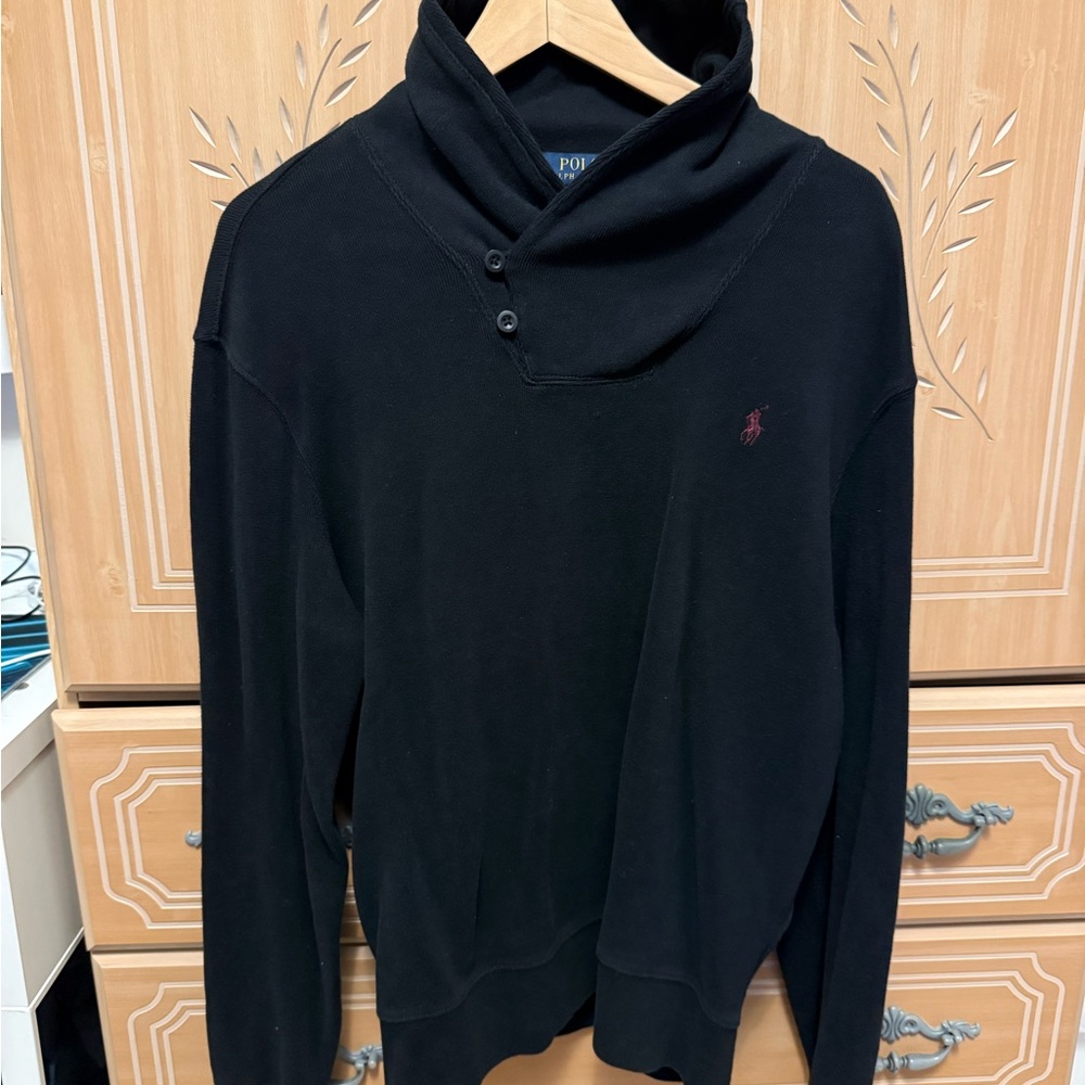 Ralph Lauren Black Turtleneck Shawl Sweater for Men